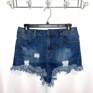 Montana Jeans Medium Wash Distressed Frayed Raw Hem Mid Rise Denim Shorts